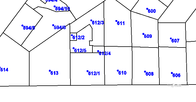 Parcela st. 612/4 v KÚ Vysočany, Katastrální mapa