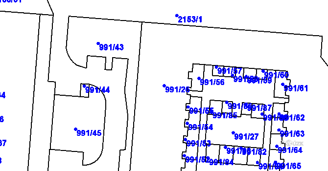 Parcela st. 991/26 v KÚ Vysočany, Katastrální mapa
