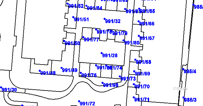 Parcela st. 991/28 v KÚ Vysočany, Katastrální mapa