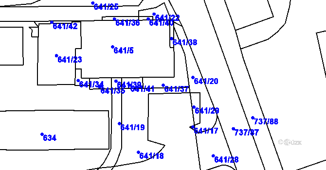 Parcela st. 641/37 v KÚ Vysočany, Katastrální mapa