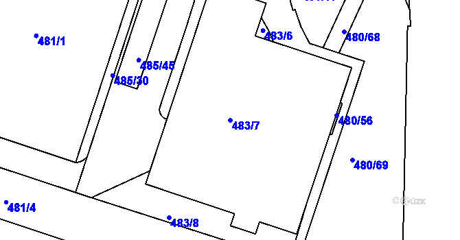 Parcela st. 483/7 v KÚ Vysočany, Katastrální mapa