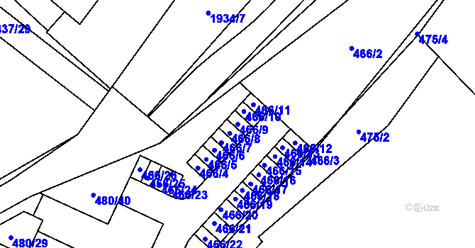 Parcela st. 466/9 v KÚ Vysočany, Katastrální mapa