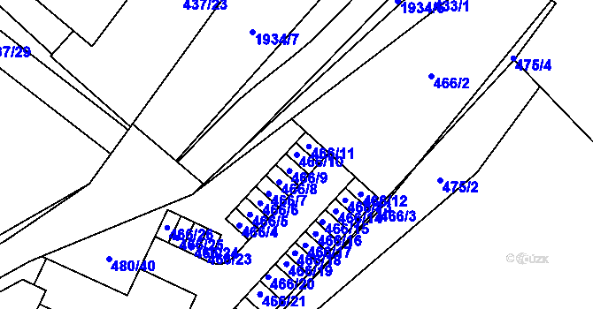 Parcela st. 466/10 v KÚ Vysočany, Katastrální mapa
