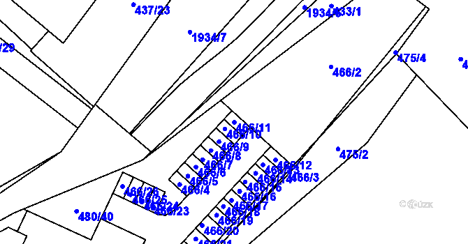 Parcela st. 466/11 v KÚ Vysočany, Katastrální mapa