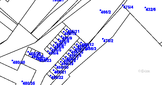 Parcela st. 466/12 v KÚ Vysočany, Katastrální mapa