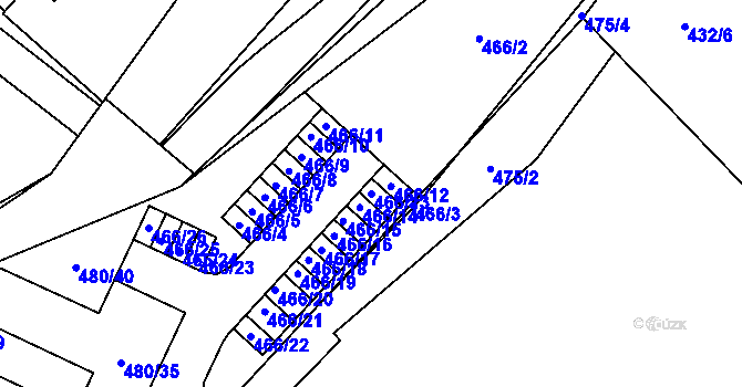 Parcela st. 466/13 v KÚ Vysočany, Katastrální mapa