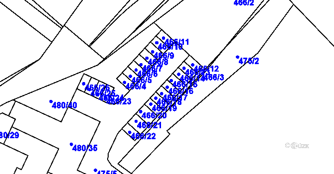 Parcela st. 466/16 v KÚ Vysočany, Katastrální mapa