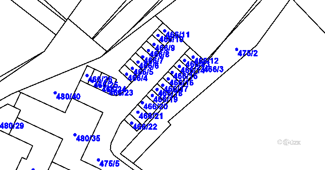 Parcela st. 466/17 v KÚ Vysočany, Katastrální mapa