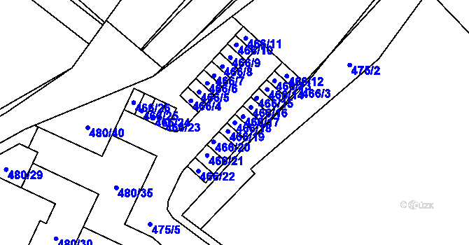 Parcela st. 466/18 v KÚ Vysočany, Katastrální mapa
