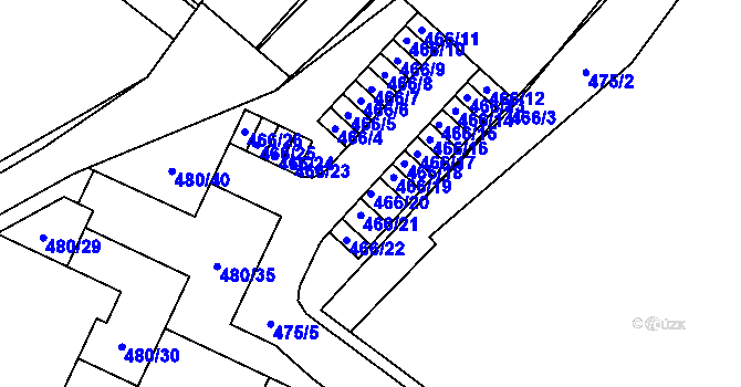Parcela st. 466/20 v KÚ Vysočany, Katastrální mapa