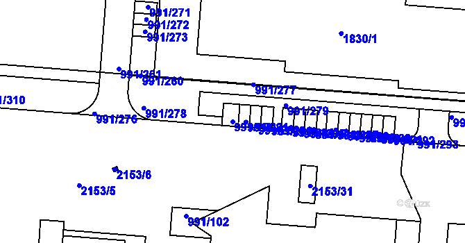 Parcela st. 991/280 v KÚ Vysočany, Katastrální mapa