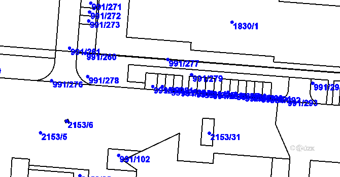 Parcela st. 991/282 v KÚ Vysočany, Katastrální mapa