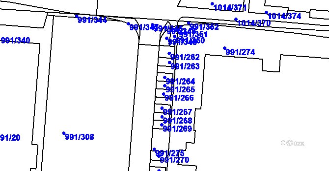 Parcela st. 991/265 v KÚ Vysočany, Katastrální mapa