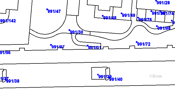 Parcela st. 991/31 v KÚ Vysočany, Katastrální mapa