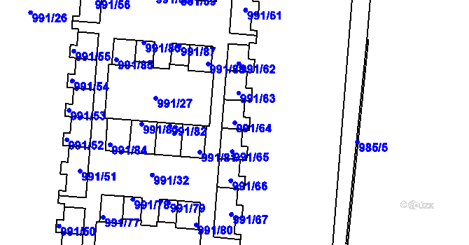 Parcela st. 991/64 v KÚ Vysočany, Katastrální mapa