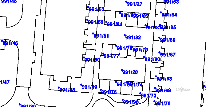 Parcela st. 991/77 v KÚ Vysočany, Katastrální mapa