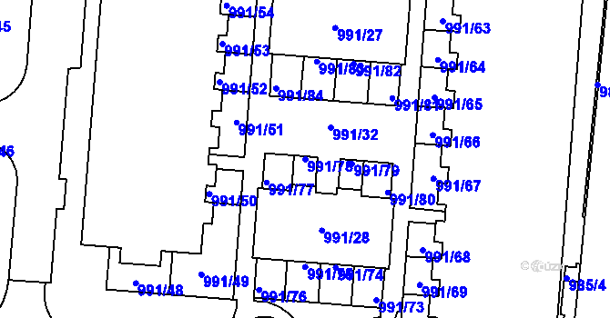 Parcela st. 991/78 v KÚ Vysočany, Katastrální mapa