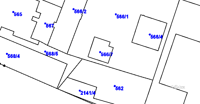 Parcela st. 566/7 v KÚ Vysočany, Katastrální mapa