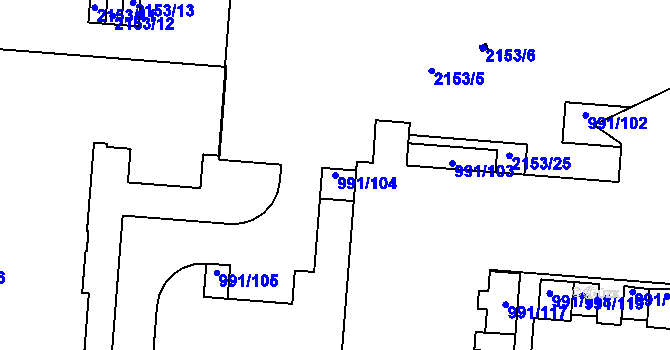 Parcela st. 991/104 v KÚ Vysočany, Katastrální mapa