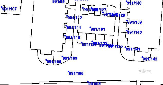 Parcela st. 991/133 v KÚ Vysočany, Katastrální mapa