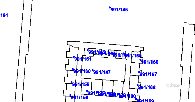 Parcela st. 991/163 v KÚ Vysočany, Katastrální mapa