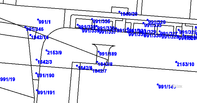 Parcela st. 991/189 v KÚ Vysočany, Katastrální mapa