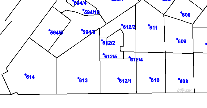 Parcela st. 612/5 v KÚ Vysočany, Katastrální mapa