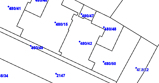 Parcela st. 480/42 v KÚ Vysočany, Katastrální mapa