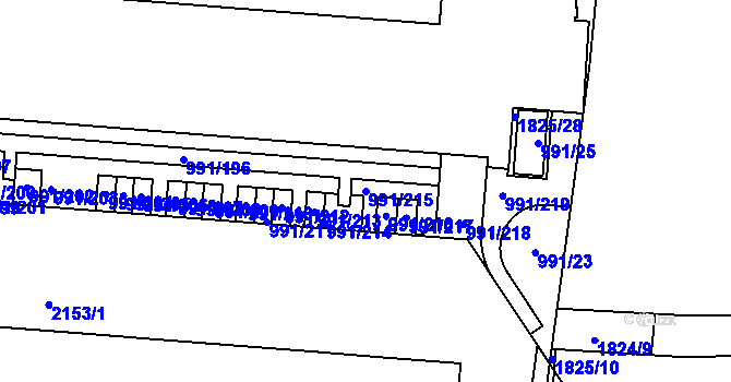 Parcela st. 991/215 v KÚ Vysočany, Katastrální mapa