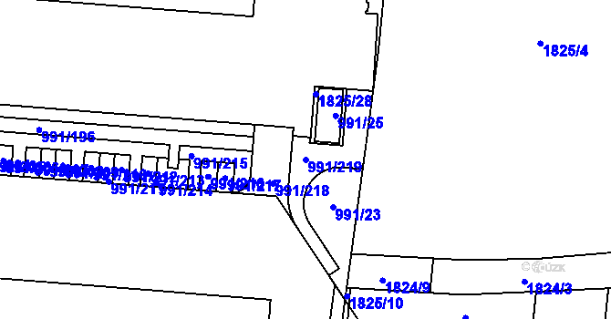 Parcela st. 991/219 v KÚ Vysočany, Katastrální mapa