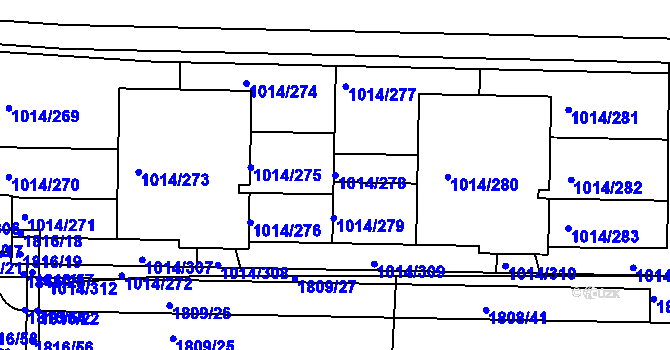 Parcela st. 1014/278 v KÚ Vysočany, Katastrální mapa