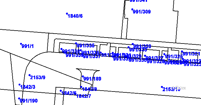 Parcela st. 991/334 v KÚ Vysočany, Katastrální mapa