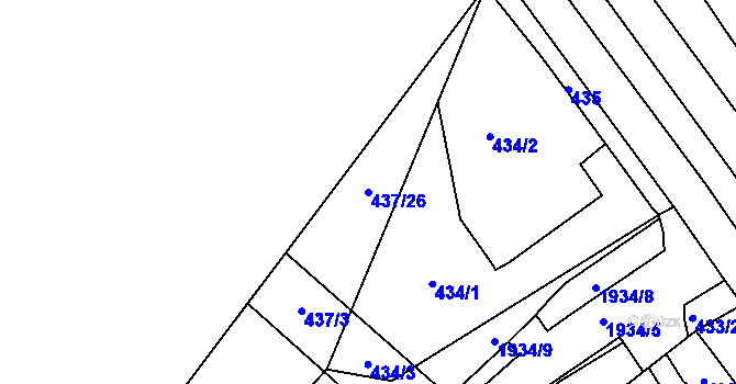 Parcela st. 437/26 v KÚ Vysočany, Katastrální mapa