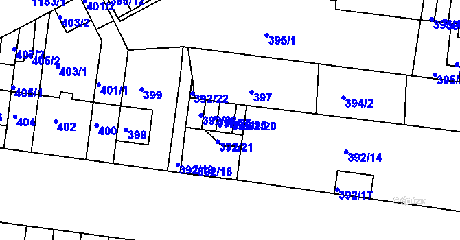 Parcela st. 392/25 v KÚ Prosek, Katastrální mapa