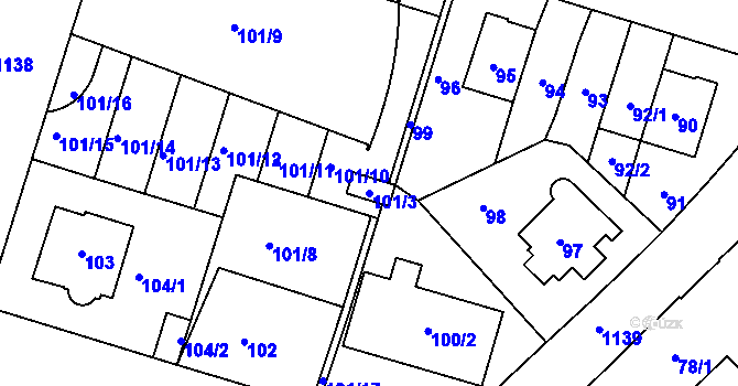 Parcela st. 101/3 v KÚ Prosek, Katastrální mapa