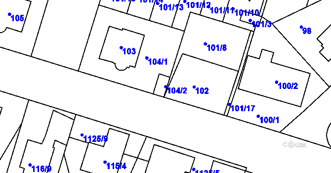 Parcela st. 104/2 v KÚ Prosek, Katastrální mapa