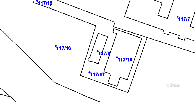 Parcela st. 117/9 v KÚ Prosek, Katastrální mapa