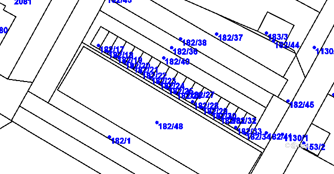 Parcela st. 182/25 v KÚ Prosek, Katastrální mapa