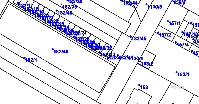 Parcela st. 182/33 v KÚ Prosek, Katastrální mapa
