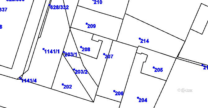Parcela st. 207 v KÚ Prosek, Katastrální mapa