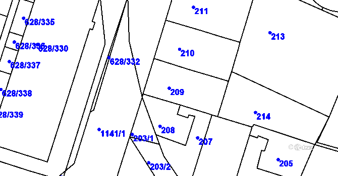 Parcela st. 209 v KÚ Prosek, Katastrální mapa