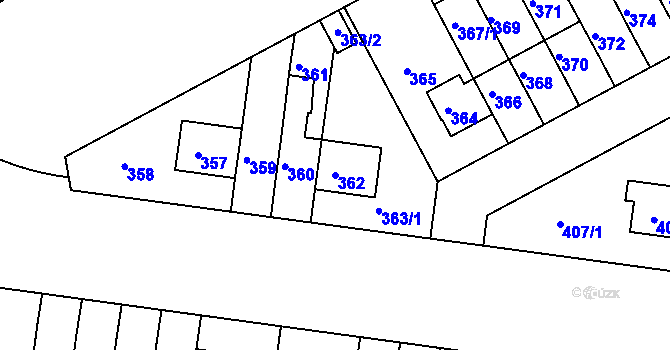 Parcela st. 362 v KÚ Prosek, Katastrální mapa
