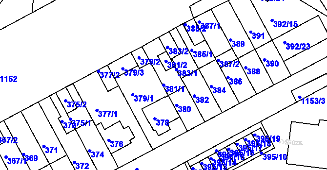 Parcela st. 381/1 v KÚ Prosek, Katastrální mapa