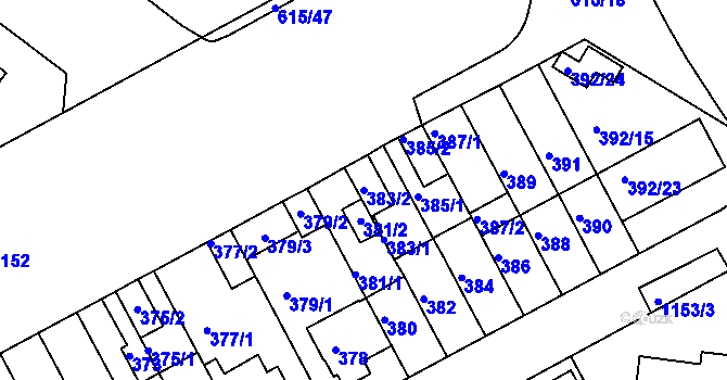 Parcela st. 383/2 v KÚ Prosek, Katastrální mapa