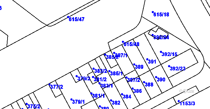 Parcela st. 385/2 v KÚ Prosek, Katastrální mapa