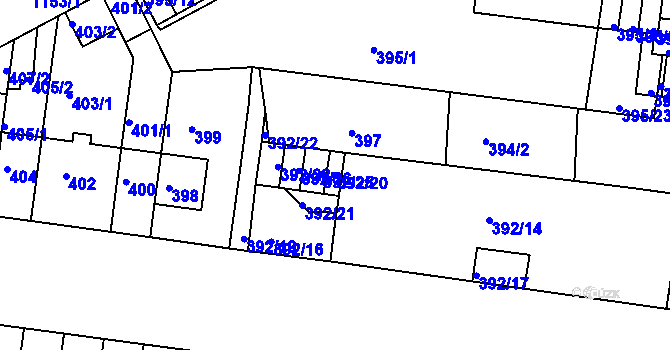Parcela st. 392/20 v KÚ Prosek, Katastrální mapa