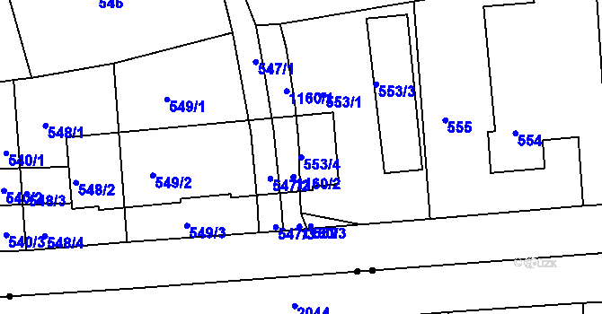 Parcela st. 553/4 v KÚ Prosek, Katastrální mapa