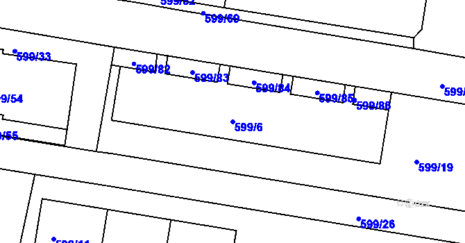 Parcela st. 599/6 v KÚ Prosek, Katastrální mapa