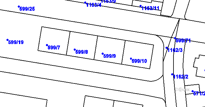 Parcela st. 599/9 v KÚ Prosek, Katastrální mapa