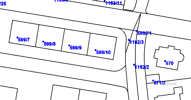Parcela st. 599/10 v KÚ Prosek, Katastrální mapa